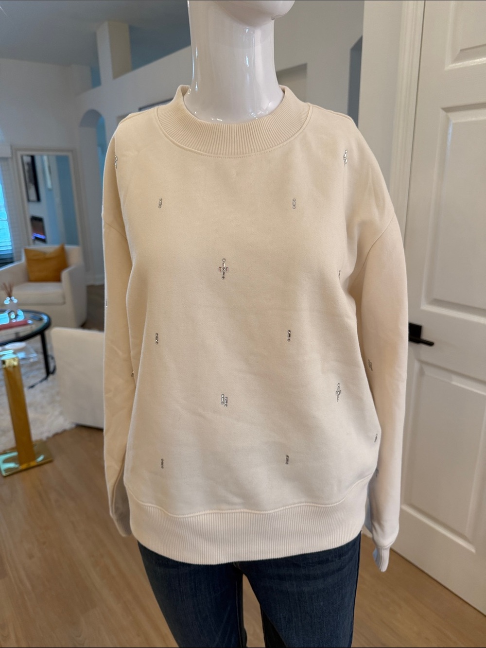 a new day Cream Clusters of Crystal Crewneck Sweatshirt